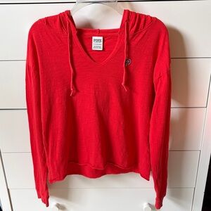🌺 VICTORIAS SECRET PINK WOMENS SIZE XS ORANGE HOODED LONG SLEEVE TEE